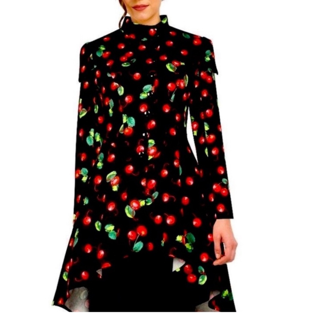 High low Corset cut Trench coat with cherries